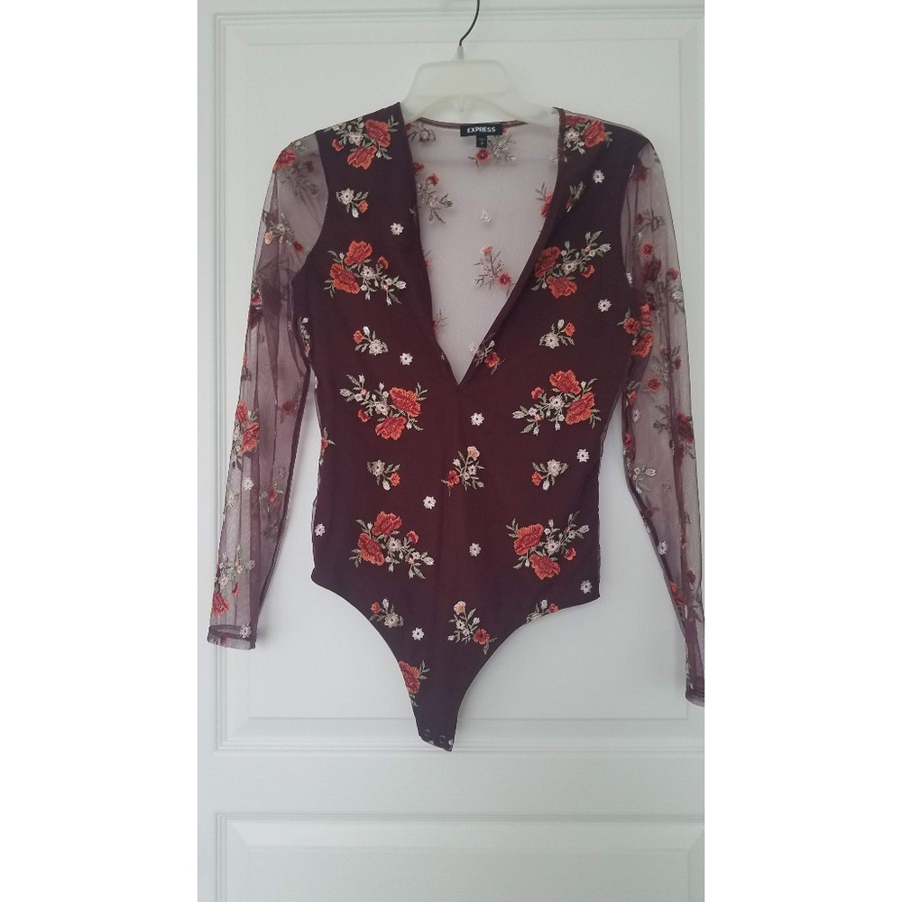 Express Deep V-Neck Thong Mesh Bodysuit